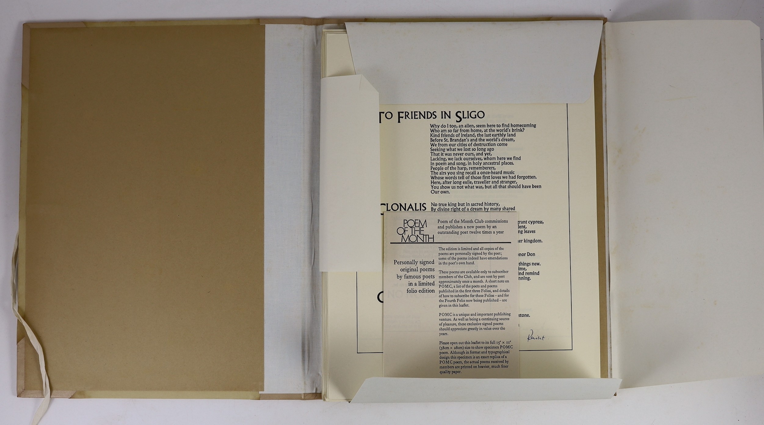 Poem of the Month Club Broadsheets, 1970’s, all 48 signed by the poets, including Philip Larkin, Seamus Heaney, Glyn Hughes, Thom Gunn, Robert Graves, Stevie Smith and John Betjeman (with a correction in his own hand)
